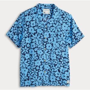Laguna Doodle Floral Camp Collar Button Up Shirt Mens S Blue Navy Short Sleeve